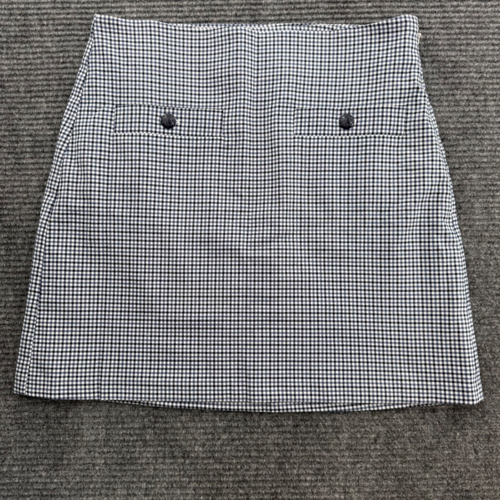 LOFT Blue White Gingham Plaid Mini Skirt Size 6 Faux Pockets A-Line Lined